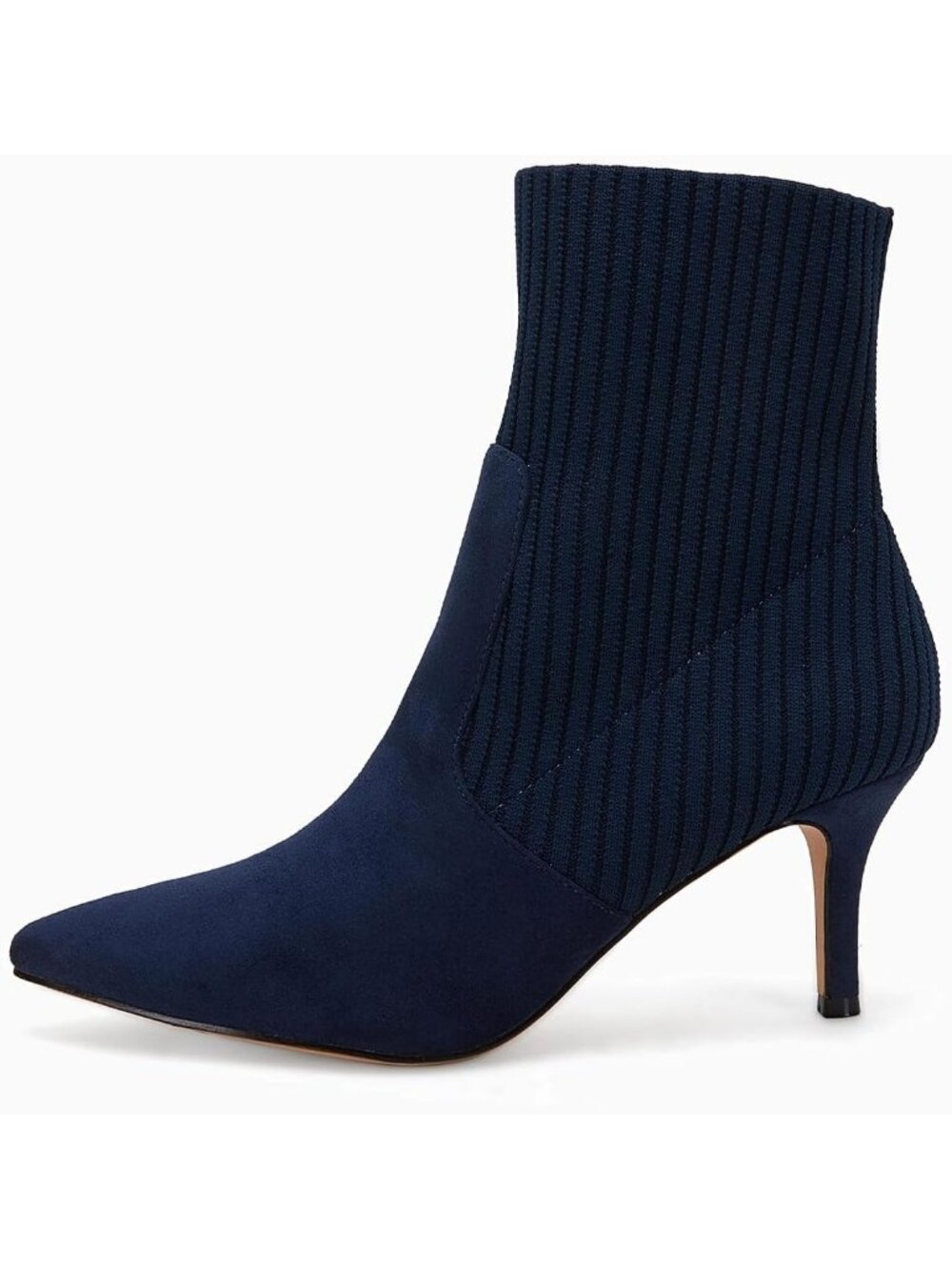 Women's Navy Faux Suede Stiletto Kitten Heel Fashion Pointed Toe Ankle Boots - Picture 4 of 6